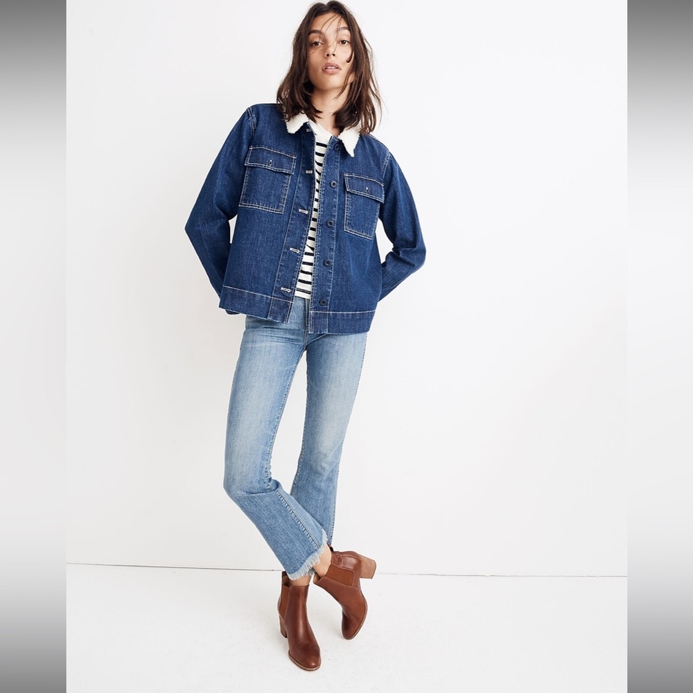 🔥🔥🔥Madewell Denim Northward Cropped Army Jacket: Sherpa Edition